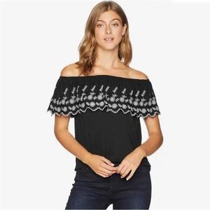 Adrianna Papell On or Off Shoulder Black White Embroidered Shirt Large